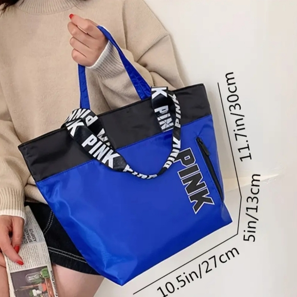 PINK... Spacious Light Blue and Black Tote Bag. - Picture 8 of 10